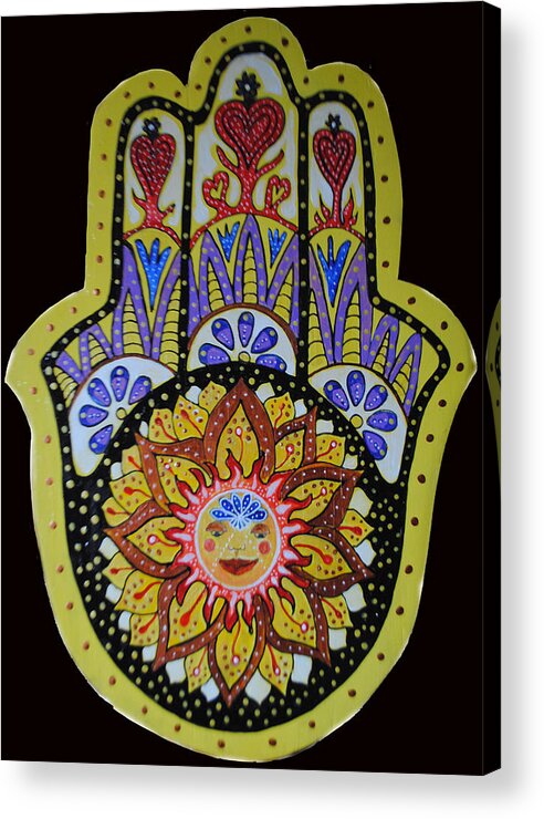 Yellow Hamsa Acrylic Print featuring the painting Yellow Sun by Patricia Arroyo