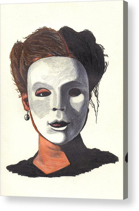Mask Acrylic Print featuring the drawing Yin and Yang by Jean Haynes