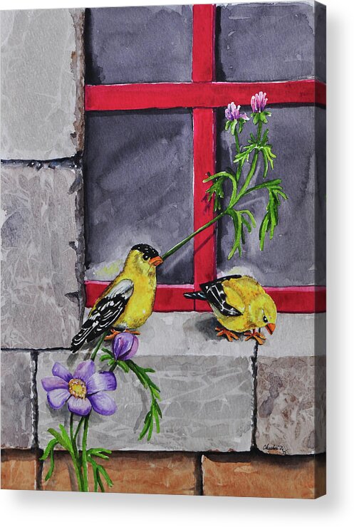 006 Gold Finches Acrylic Print featuring the painting 006 Gold Finches by Charlsie Kelly