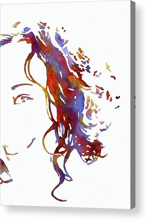 Art For House Acrylic Print featuring the painting Woman Smiling. Fine art watercolor of woman smiling.  Fashion #1 by Ryan Fox