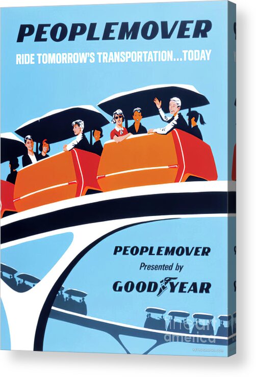 Vintage Acrylic Print featuring the mixed media 1964 New York World's Fair Goodyear Peoplemover by Retrographs