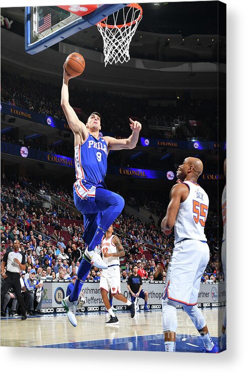 Dario Saric Acrylic Print featuring the photograph Philadelphia 76ers V New York Knicks by Jesse D. Garrabrant
