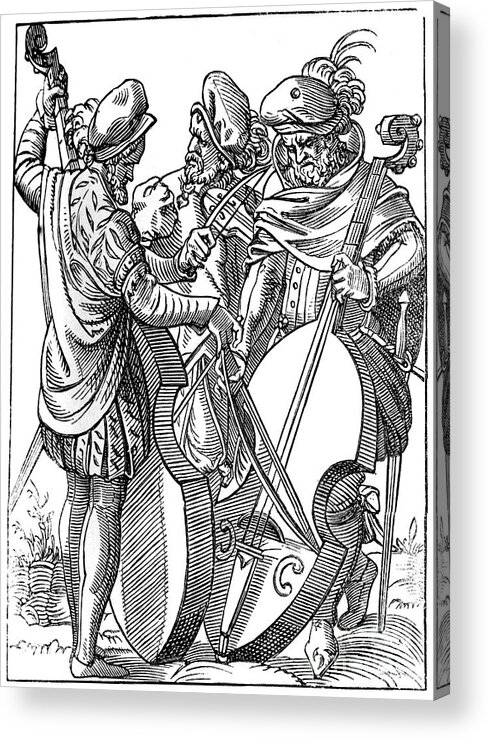 Engraving Acrylic Print featuring the drawing A Violinist And Two Cellists, 16th by Print Collector