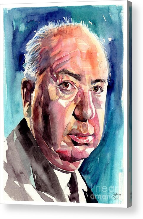 Alfred Acrylic Print featuring the painting Alfred Hitchcock Portrait by Suzann Sines