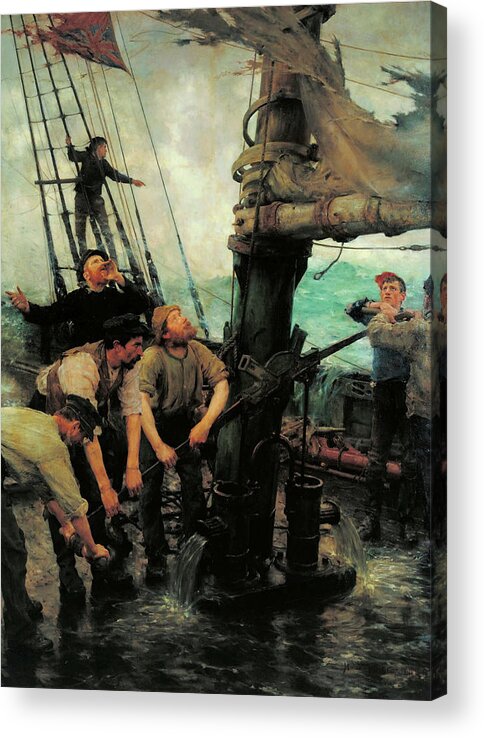 Henry Scott Tuke Acrylic Print featuring the painting All Hands to the Pumps by Henry Scott Tuke