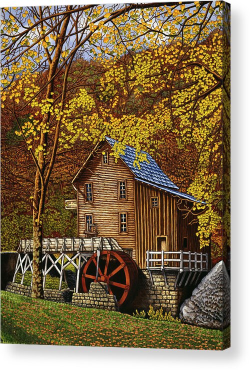 Grist Mill Acrylic Print featuring the painting Autumn Sunshine At Glade Creek by Thelma Winter