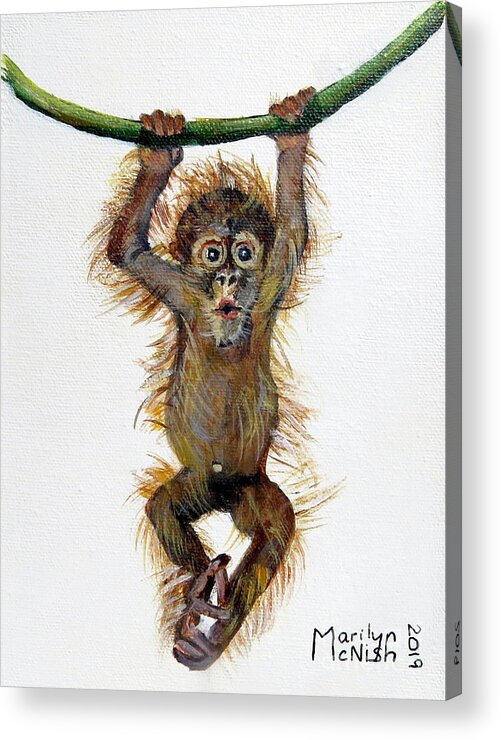 Orangutan Acrylic Print featuring the painting Baby Orangutan by Marilyn McNish