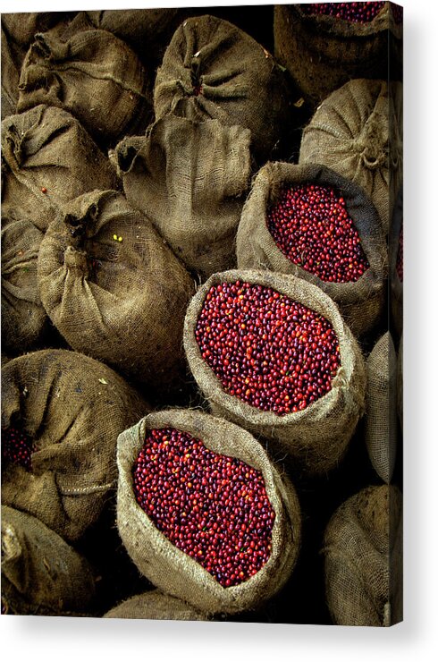 Heap Acrylic Print featuring the photograph Bags Of Coffee Cherries, El Salvador by John Coletti