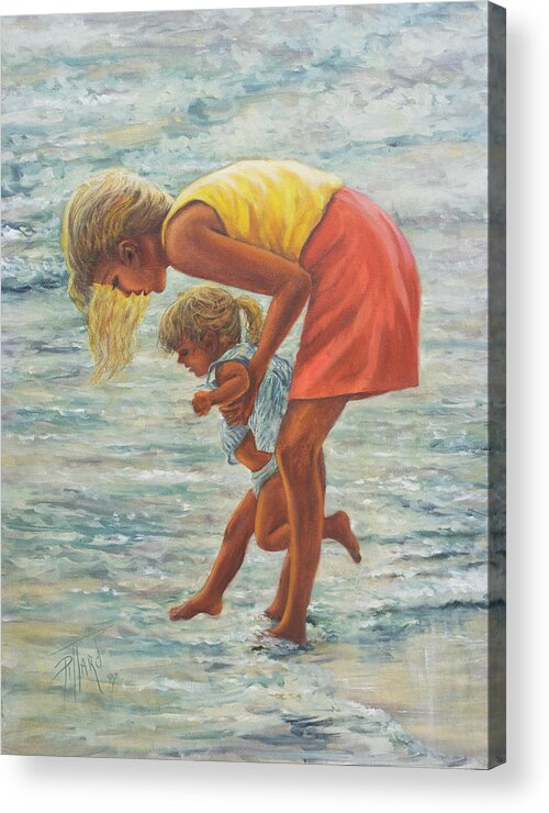 Mother And Child At Beach Acrylic Print featuring the painting Forever Memories by Lynne Pittard