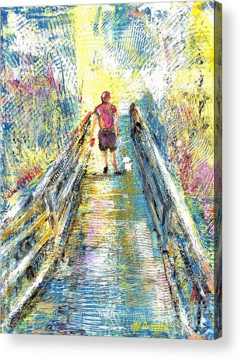 Walking Acrylic Print featuring the painting Bob and Pup on Boardwalk by Patty Donoghue