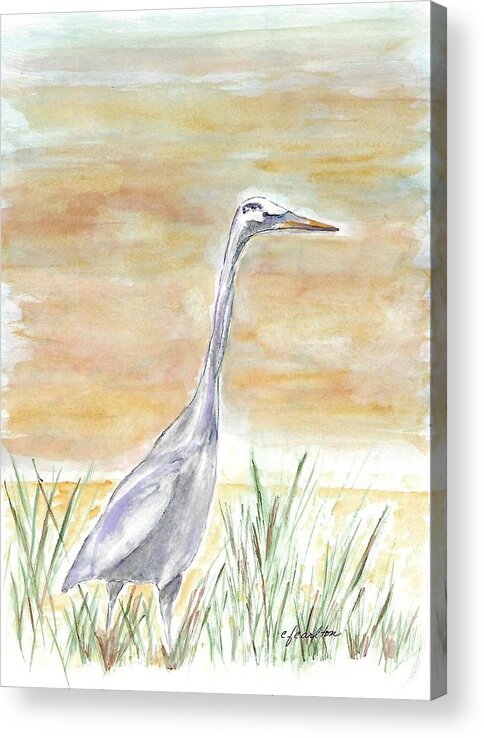 Heron Acrylic Print featuring the painting Cambria Heron by Claudette Carlton