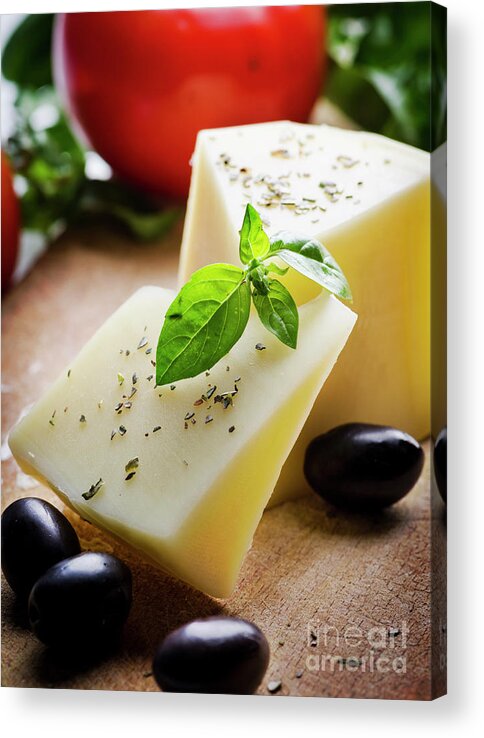Cheese Acrylic Print featuring the photograph Cheese with spices and olives by Jelena Jovanovic