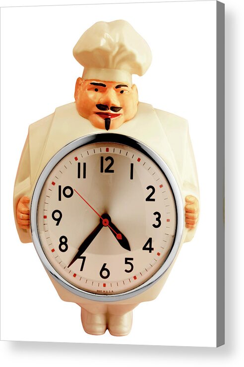 Alarm Clock Acrylic Print featuring the drawing Chef Holding Clock by CSA Images