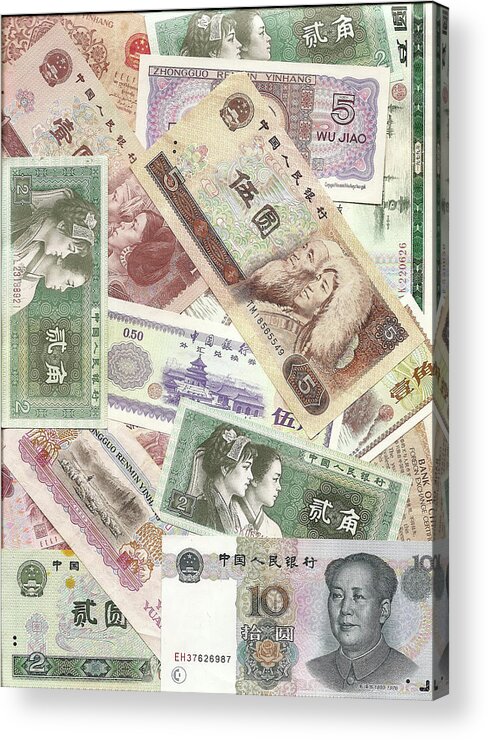 China Acrylic Print featuring the photograph China yuan and renmin bills by Steve Estvanik