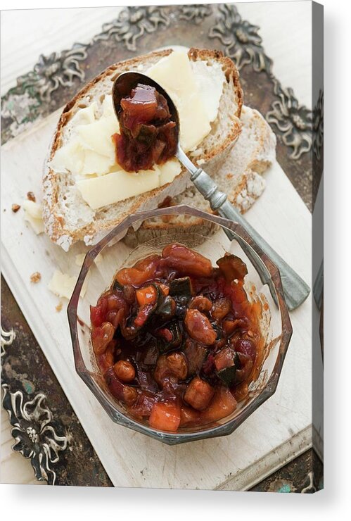 Ip_11191448 Acrylic Print featuring the photograph Chutney With Bread And Cheese by Lingwood, William