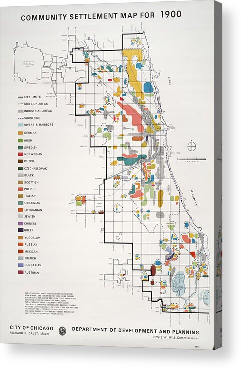 People Acrylic Print featuring the photograph Community Settlement Map, Chicago by Chicago History Museum