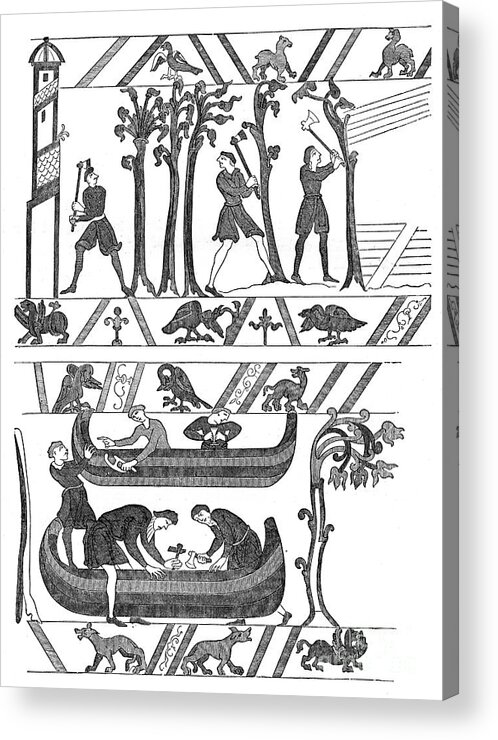 Engraving Acrylic Print featuring the drawing Construction Of The Boats For William by Print Collector