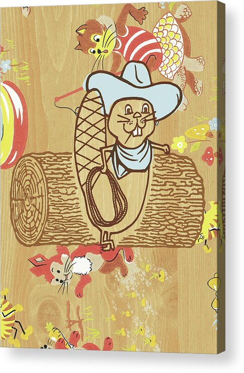Accessories Acrylic Print featuring the drawing Cowboy Beaver by CSA Images