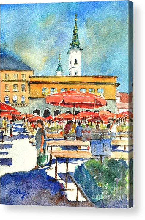 Market Acrylic Print featuring the painting Dolce Market in Zagreb #1 by Betty M M Wong
