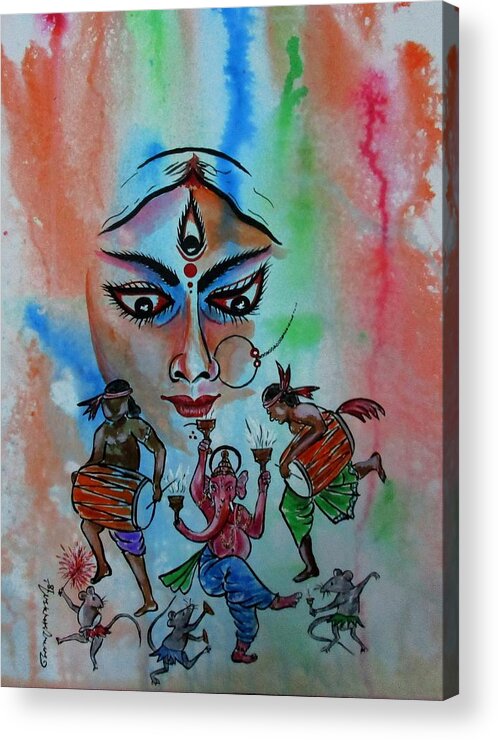 Goddess Durga Acrylic Print featuring the painting Devi Durga -3 by Tamal Sen Sharma