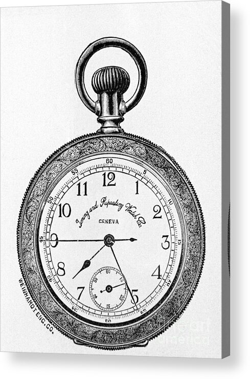 Engraving Acrylic Print featuring the photograph Engraving Of Pocket-style Watch by Bettmann