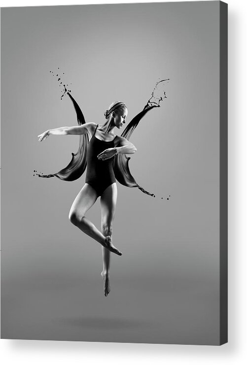 Ballet Dancer Acrylic Print featuring the photograph Female Dancer And Liquid Splashes by Jonathan Knowles