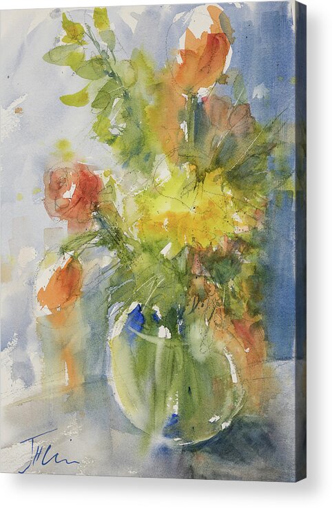 Watercolor Acrylic Print featuring the painting Floral Still life by Judith Levins