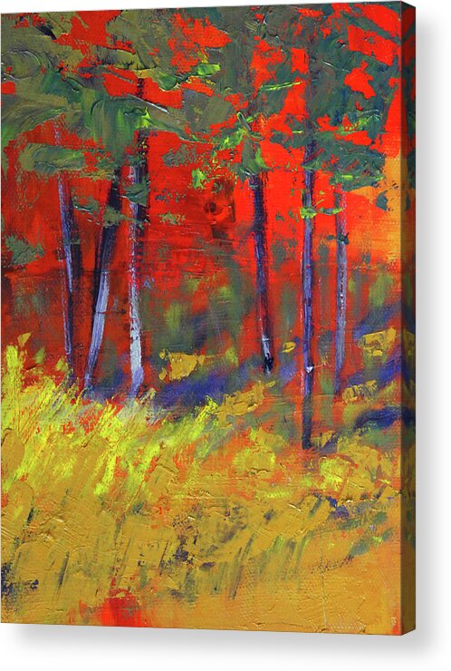Forest Acrylic Print featuring the painting Forest Sunset by Nancy Merkle