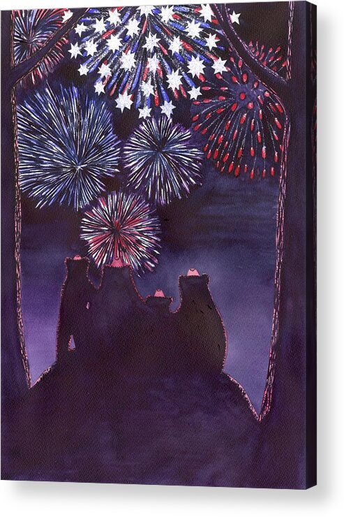 Fireworks Acrylic Print featuring the painting Fourth of July by Catherine G McElroy