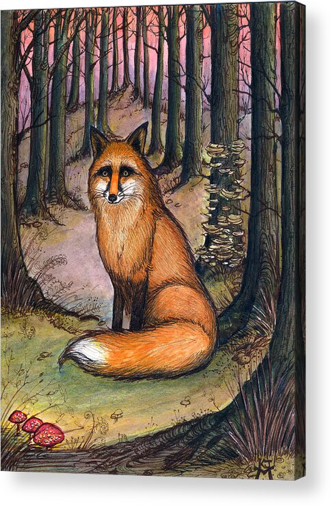 Fox Acrylic Print featuring the painting Fox in the Woods by Katherine Miller