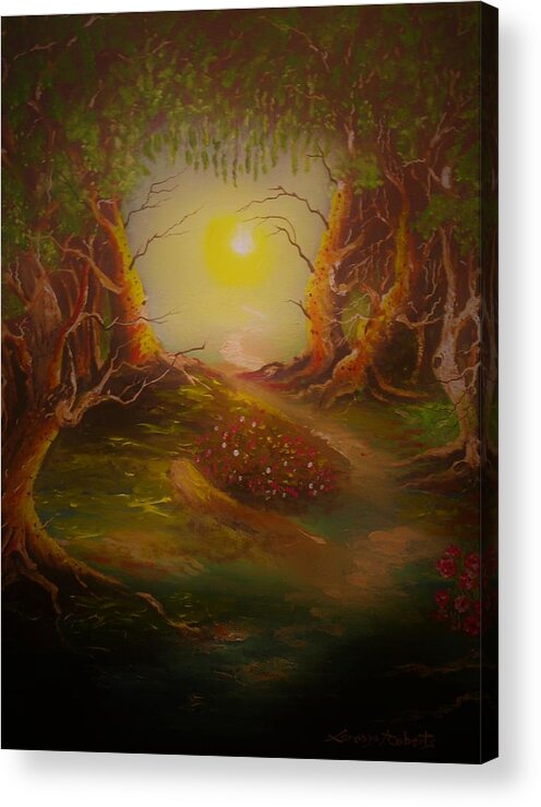 Landscape Acrylic Print featuring the painting Funkie Trees by Lorenzo Roberts