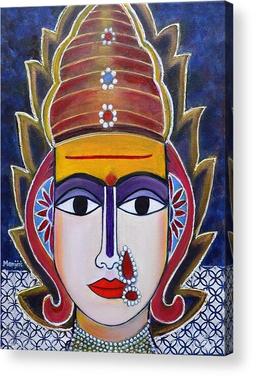 Shantadurga Acrylic Print featuring the painting Goddess Shantadurga Textured painting on canvas by Manjiri Kanvinde