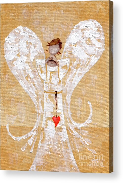 Angel Acrylic Print featuring the painting Heard on High Angel - yellow heart by Annie Troe
