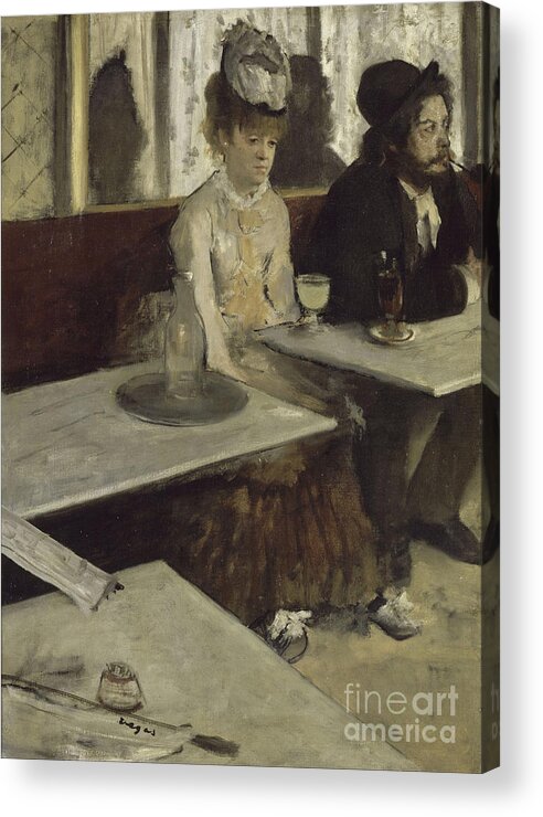 Oil Painting Acrylic Print featuring the drawing In A Café Absinthe, 1873. Found by Heritage Images