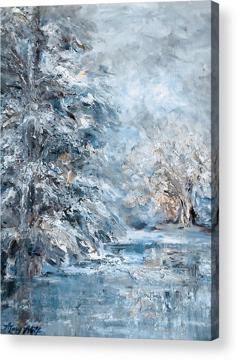 Impressionist Landscape Acrylic Print featuring the painting In the Snowy Silence by Mary Wolf