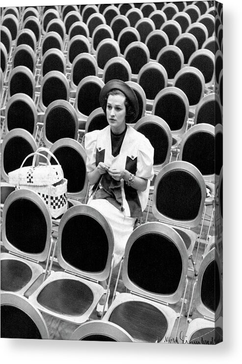 Knitting Acrylic Print featuring the photograph Jane Froman Knitting by Alfred Eisenstaedt