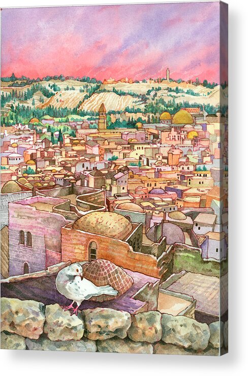 Illustration Acrylic Print featuring the painting Jerusalem Dove by Wendy Edelson