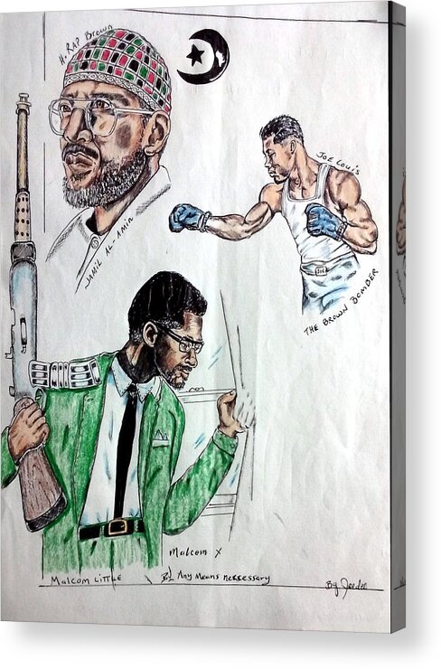 Black Art Acrylic Print featuring the drawing Joe, Brown, and Malcolm by Joedee