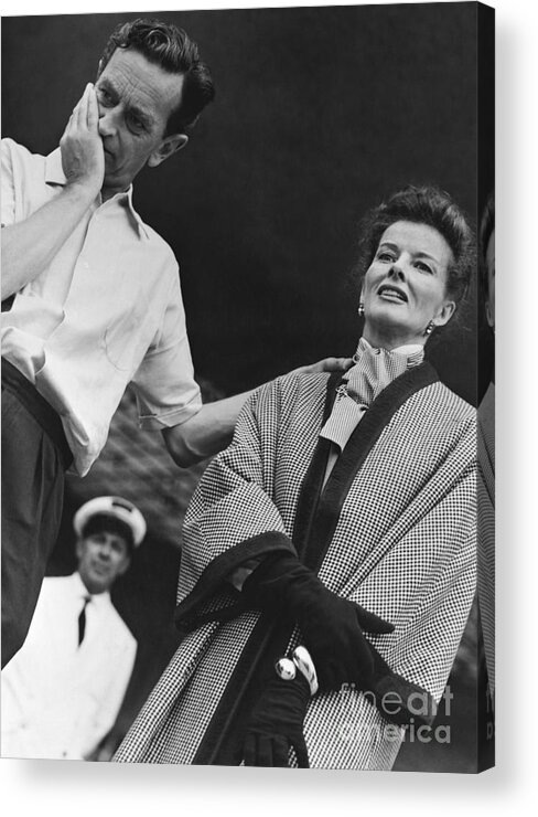 Working Acrylic Print featuring the photograph Katharine Hepburn Working With David by Bettmann