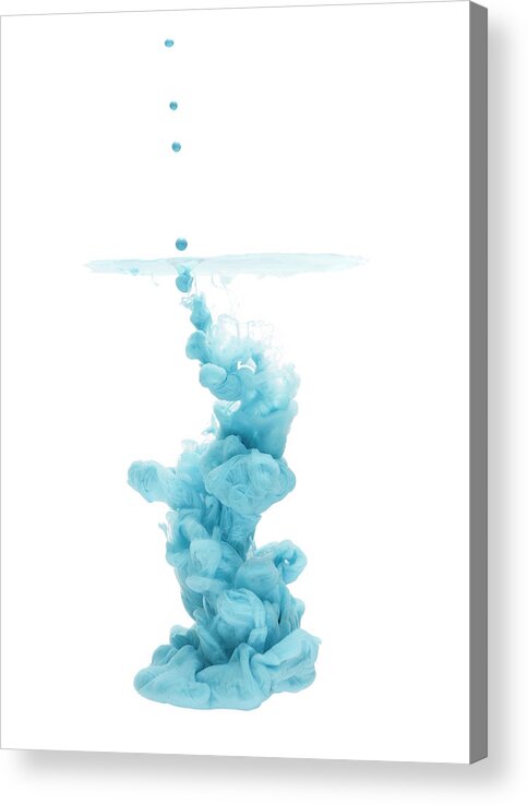 White Background Acrylic Print featuring the photograph Light Blue Paint Pouring Into Water by Chris Stein