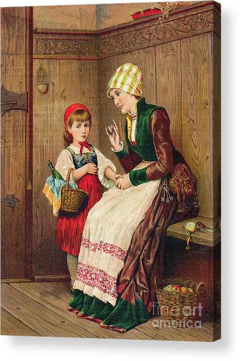 Advice Acrylic Print featuring the photograph Little Red Riding Hood Being Instructed by Bettmann