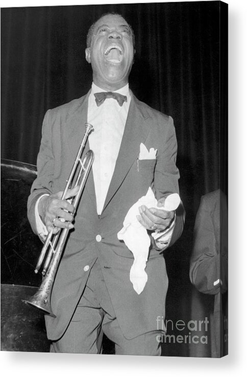 Mature Adult Acrylic Print featuring the photograph Louis Armstrong Smiling On Stage by Bettmann