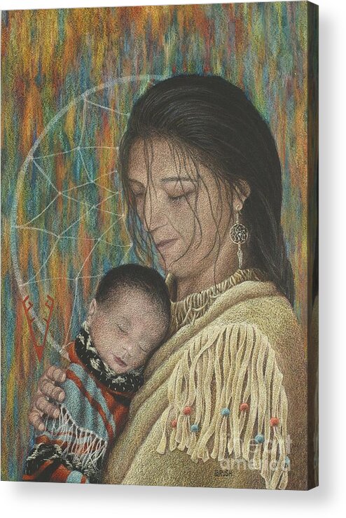 Infant Acrylic Print featuring the drawing Lullaby of Singing Wind Woman by Lisa Bliss Rush