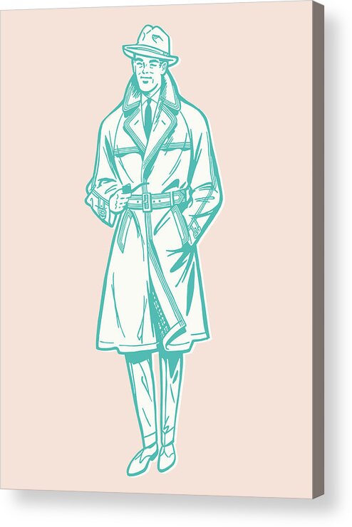 Accessories Acrylic Print featuring the drawing Man Wearing Hat and Trench Coat by CSA Images