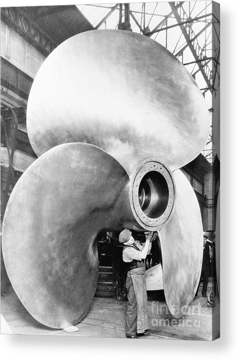 People Acrylic Print featuring the photograph Man Working With Large Propeller by Bettmann