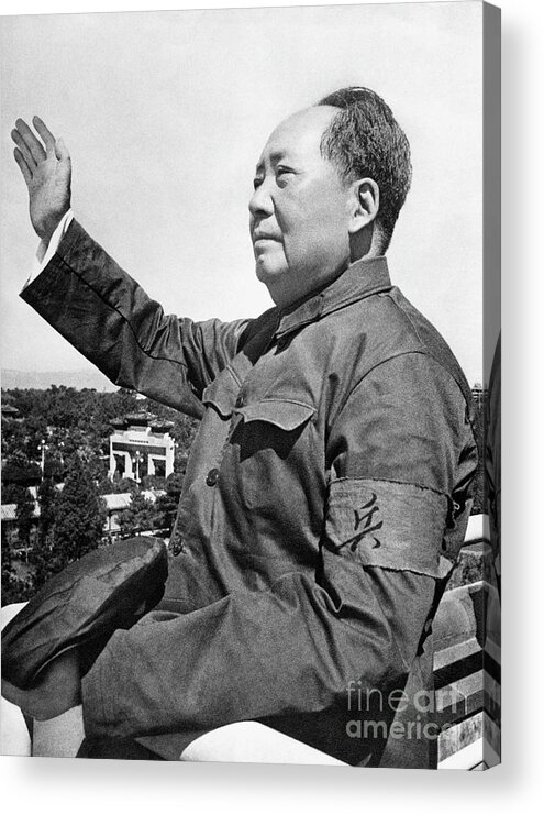 Mature Adult Acrylic Print featuring the photograph Mao Zedong Waving by Bettmann