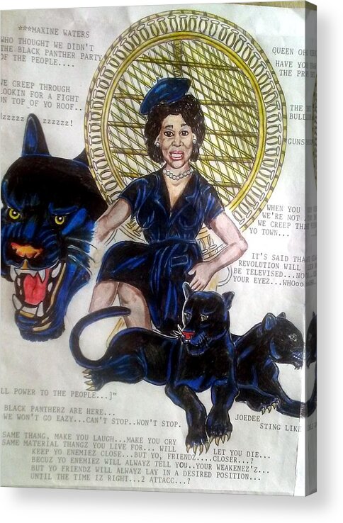 Black Art Acrylic Print featuring the drawing Maxine Waters Queen of Throne by Joedee