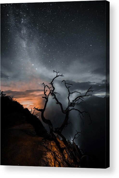 Fog Acrylic Print featuring the photograph Milkyway Above Ijen Crater by Naka Foto