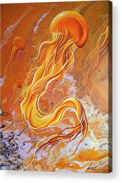 Jellyfish Acrylic Print featuring the painting Orange Jelly by William Love
