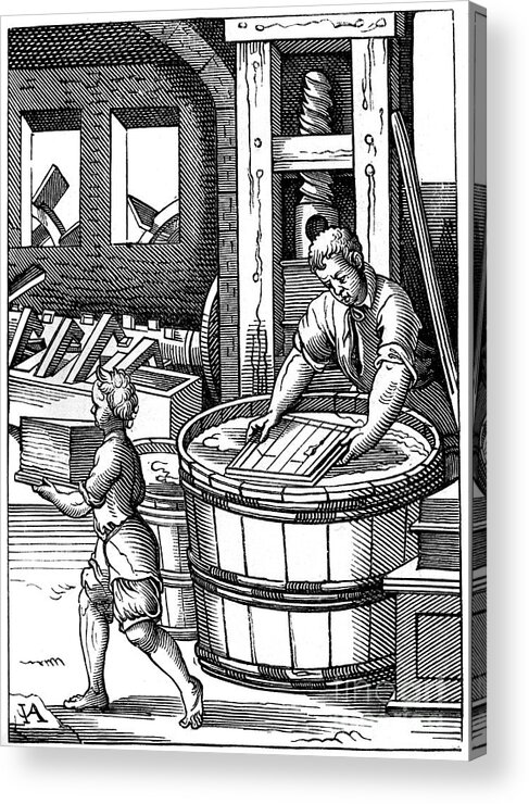 Working Acrylic Print featuring the drawing Paper Maker, 16th Century, 1849.artist by Print Collector